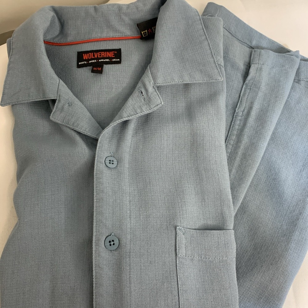 Wolverine‎ SS Button Down Pocket Steel Blue Classic Sporty Shirt Men's M